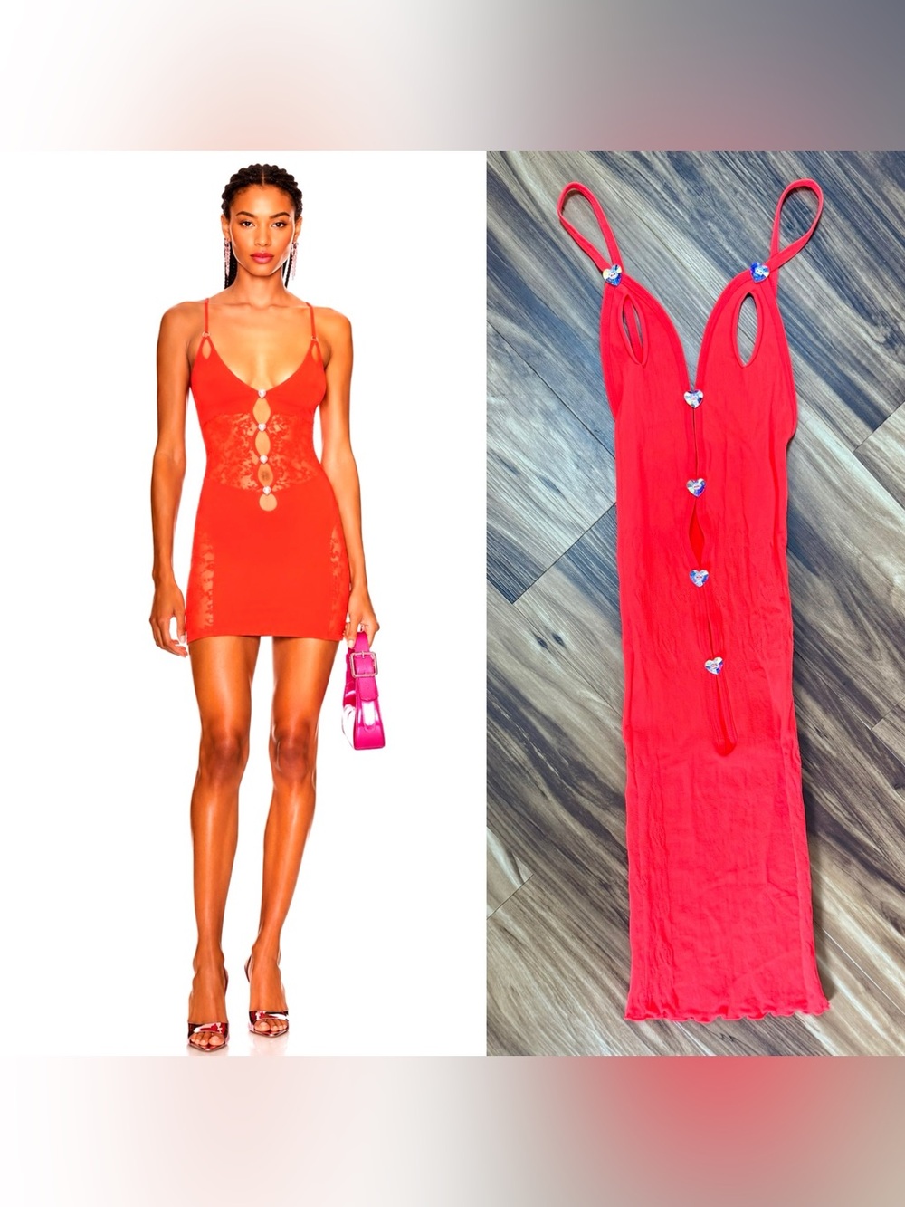 🔥 POSTER GIRL Crystal Embellished Hot Watermelon Cutout Mini Dress